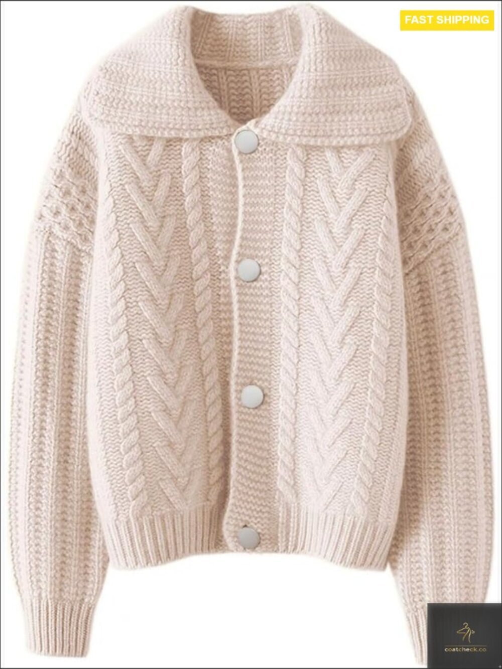 Chunky Knit Cardigan Sweater Jacket Lapel Collar Oversized Elegant Winter